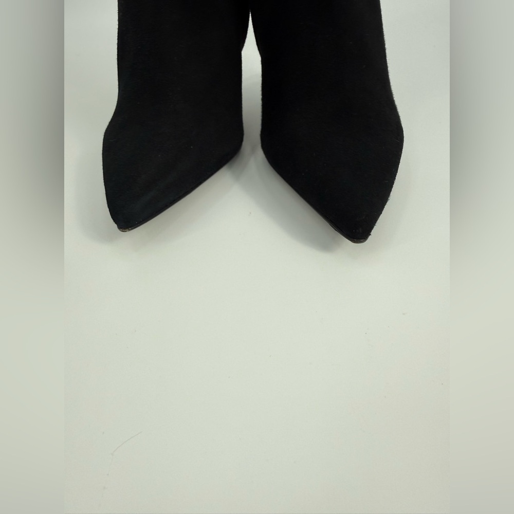 Diane B. Sophisticated Black Suede Knee-High Stiletto Boots with Rhinestone Heel - Picture 15 of 16